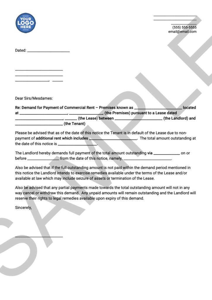 Demand for Payment of Commercial Rent Recourse